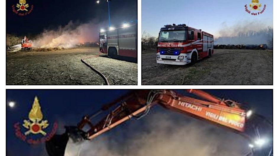 Casaleggio, incendio rotoballe: intervento dei vigili del fuoco